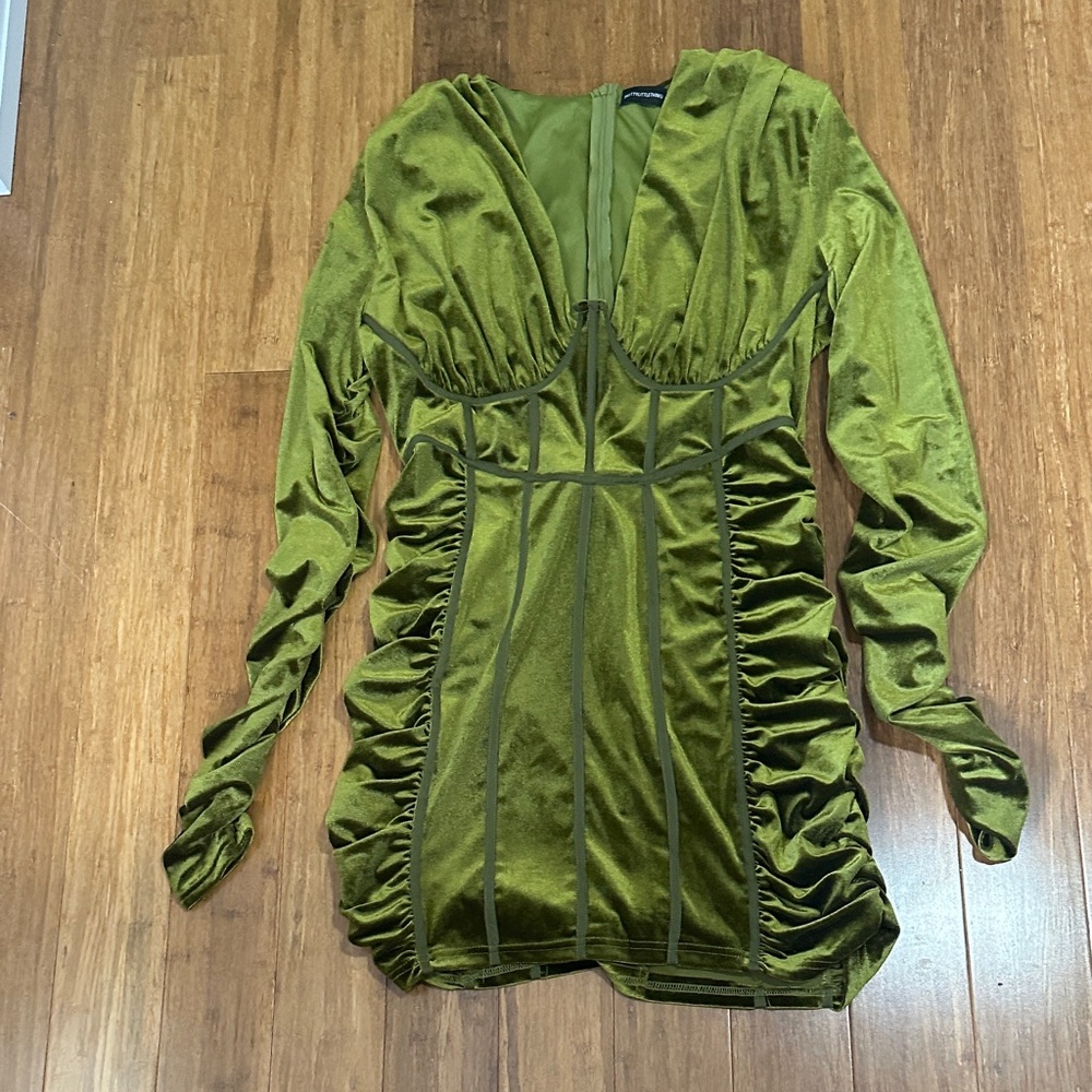 LAST CHANCE:  PrettyLittleThing Olive Satin Dress